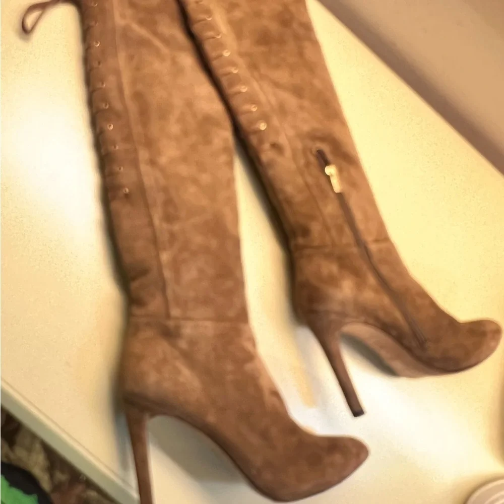 NWT Pura Lopez Brown Over-the-Knee Boots with Suede Finish